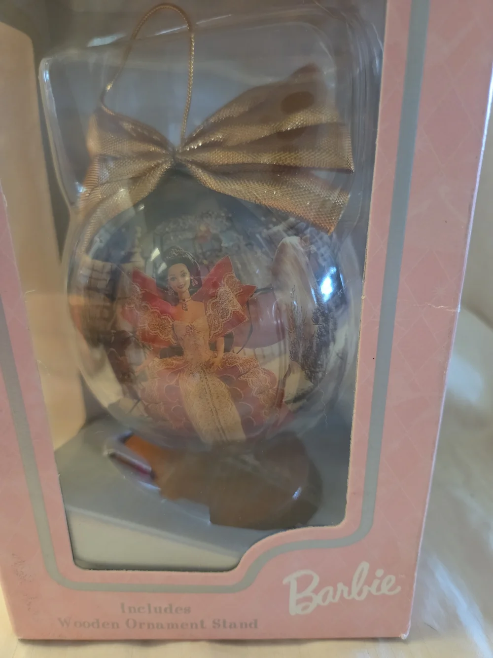 Vintage 1997 Holiday Barbie 4 In Decoupage Ornament W Stand
